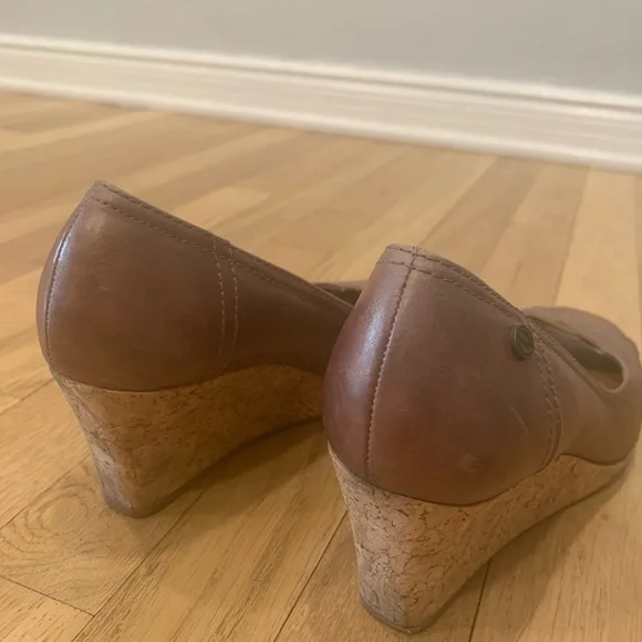 Nurture Peep Toe Metallic Cork Wedges - Picture 8 of 14